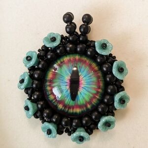 Bead Embroidery Pendant Handmade Glass Eye Pendant